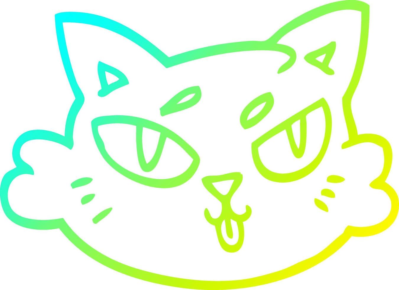línea de gradiente frío dibujo cara de gato de dibujos animados vector