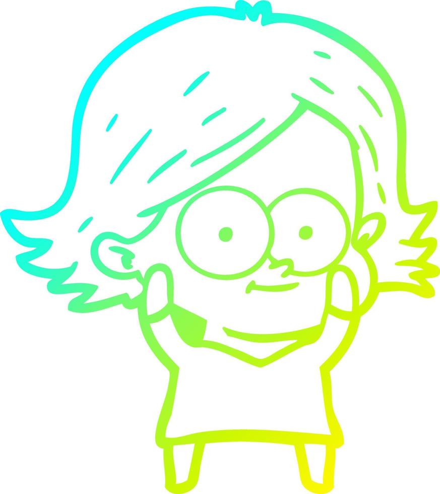 cold gradient line drawing happy cartoon girl vector