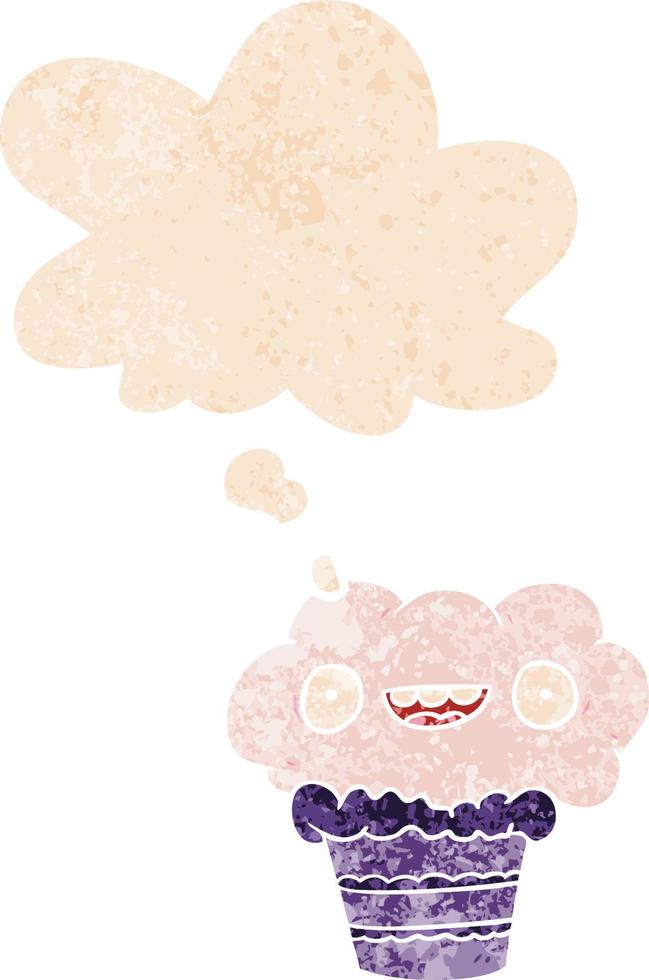 cartoon cupcake and thought bubble in retro textured style vector