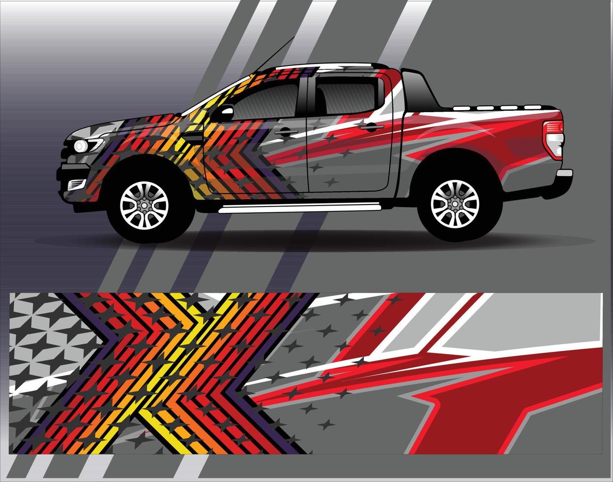 Car wrap design vector  truck and cargo van decal. Graphic abstract stripe racing background designs for vehicle  rally  race  adventure and car racing livery