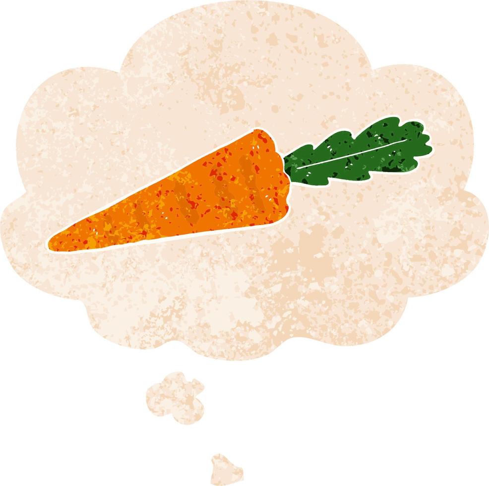 cartoon carrot and thought bubble in retro textured style vector