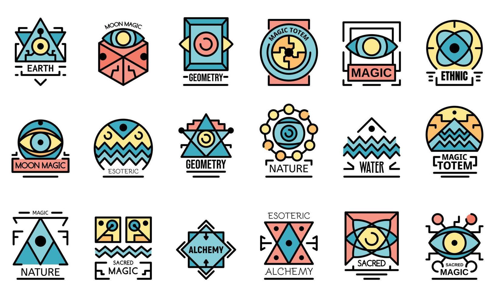 Geometric alchemy icons vector flat