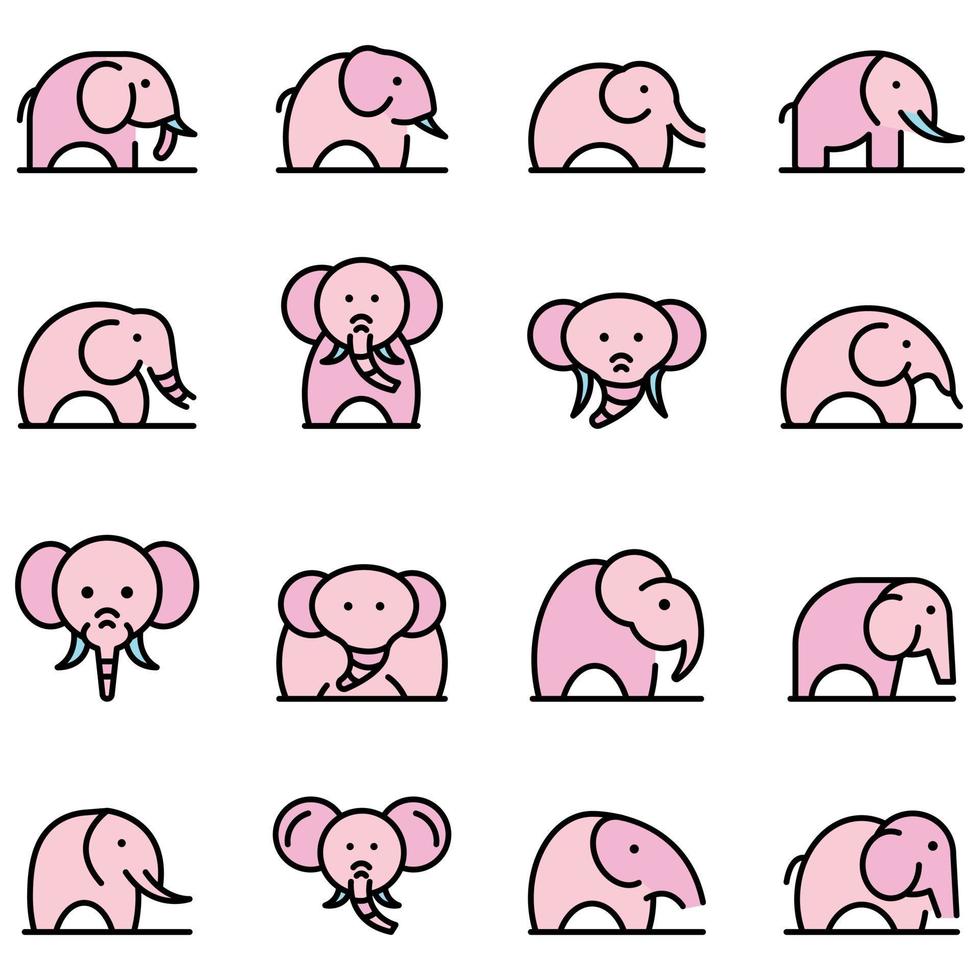 elefante, iconos, conjunto, vector, plano vector