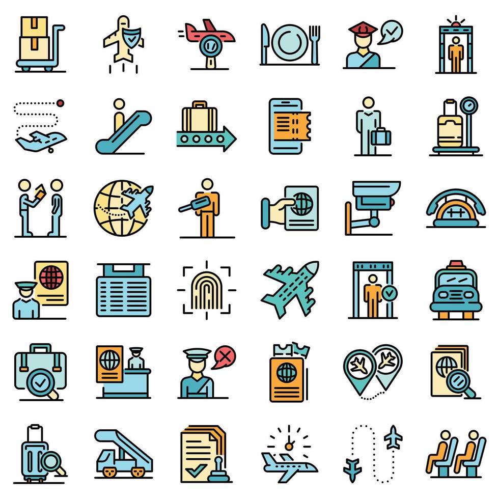 Passport control icons set vector flat