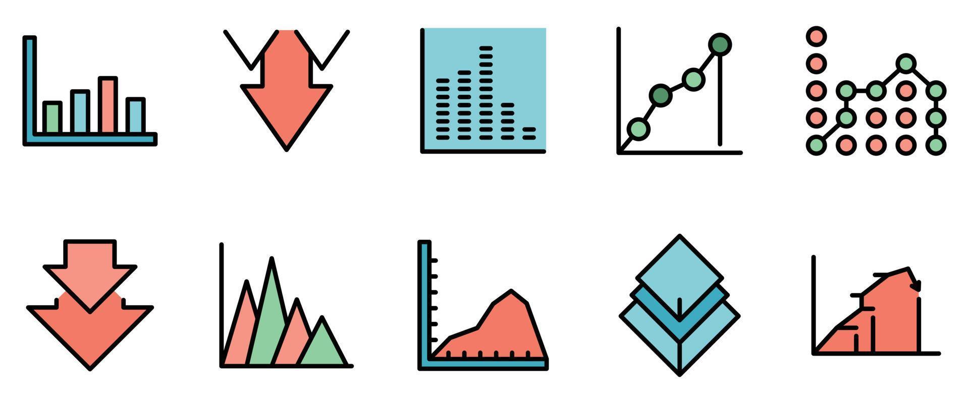 Regression icons set vector flat