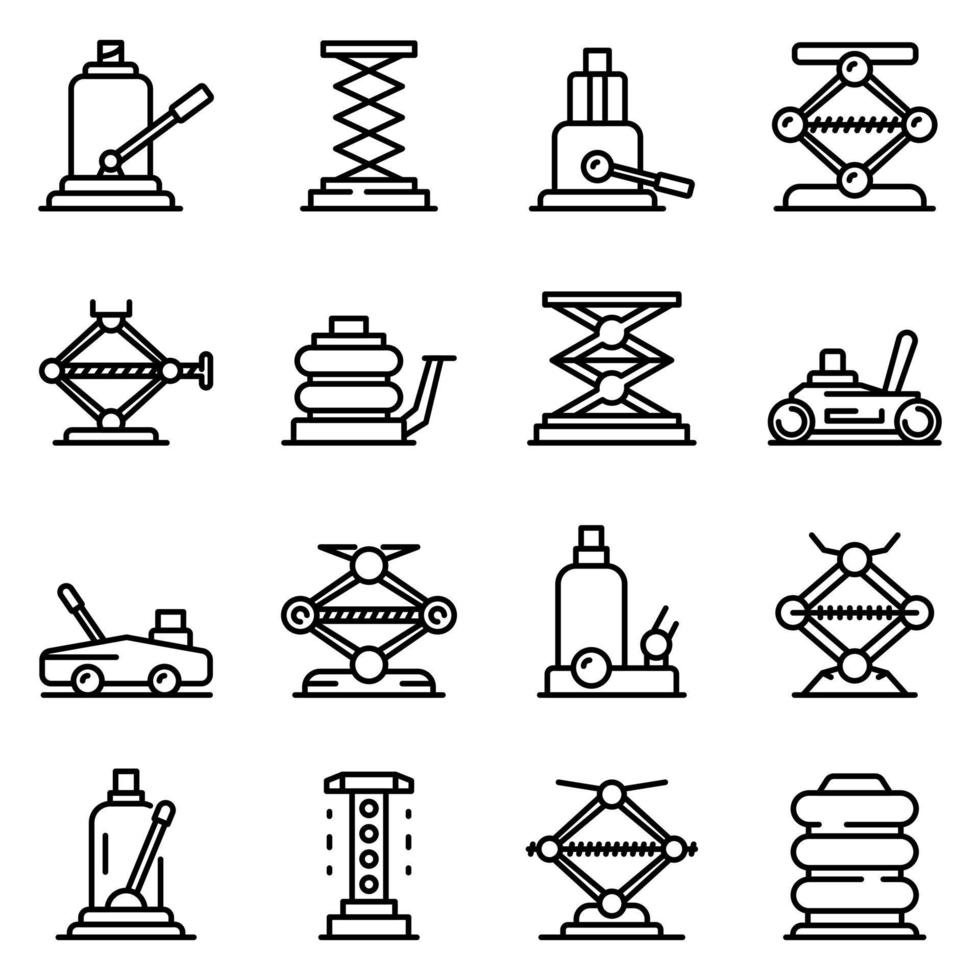 conjunto de iconos de tornillo jack, estilo de esquema vector
