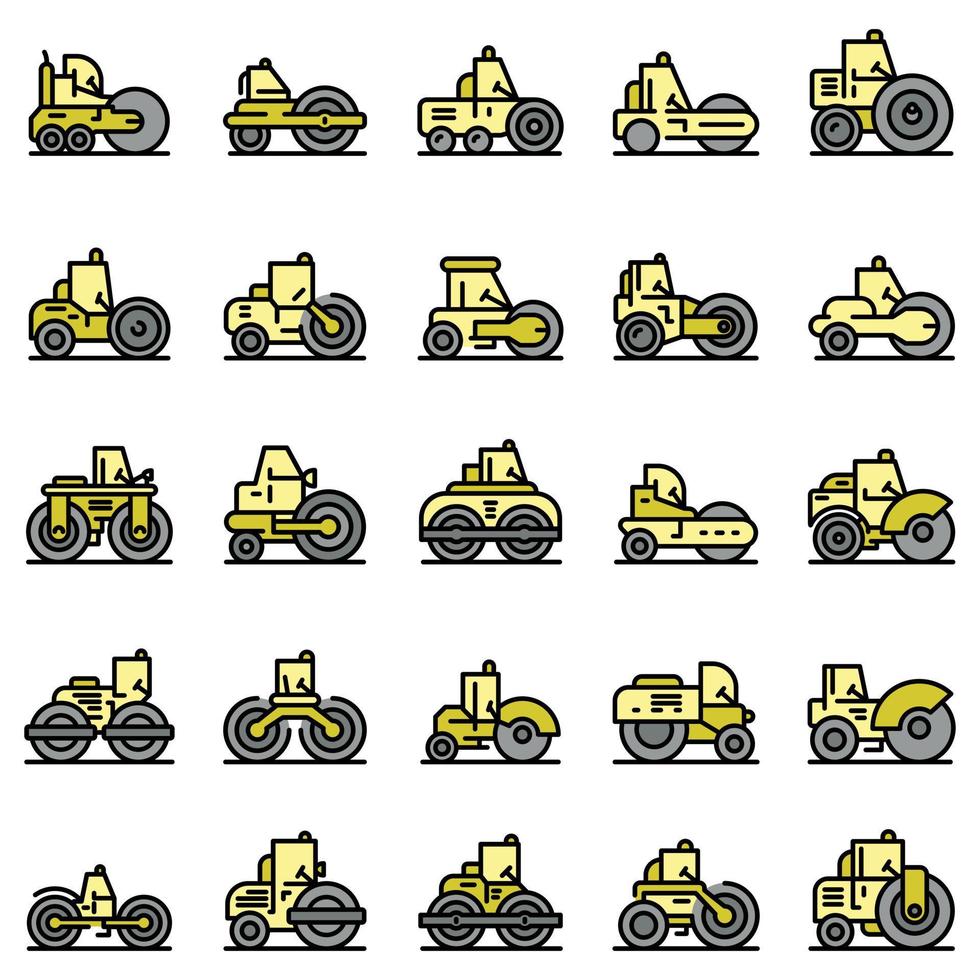 Road roller icons set vector flat