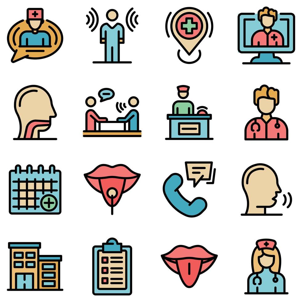 Speech therapist icons set vector flat