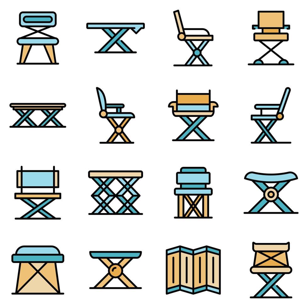 Folding furniture icons set vector flat