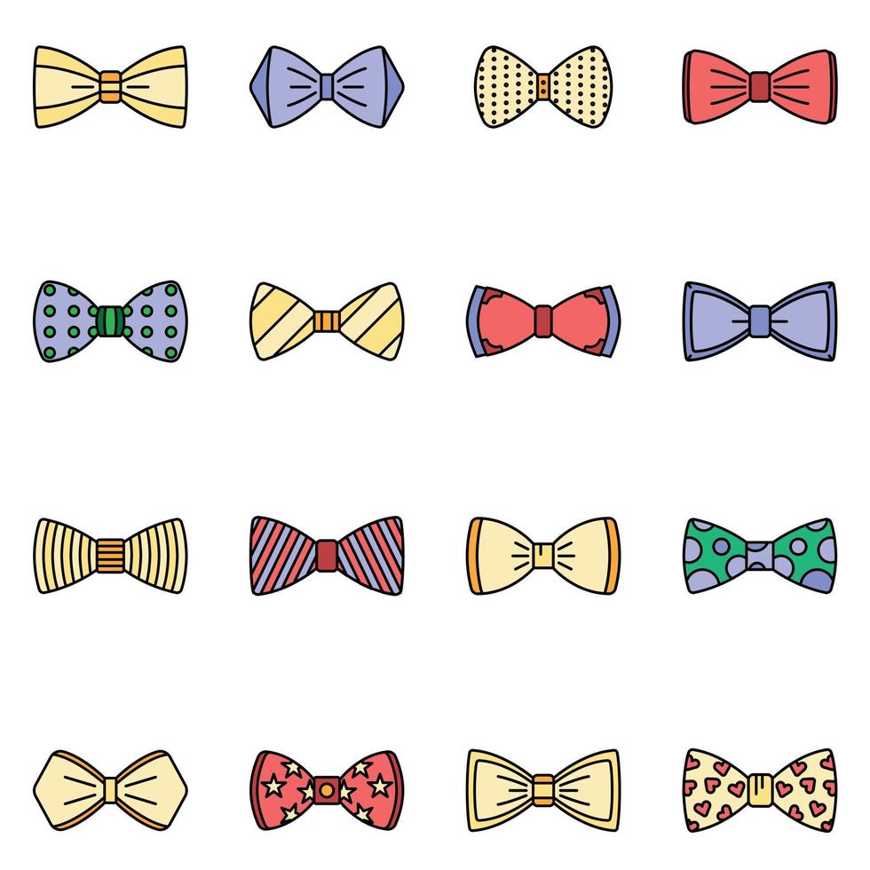 Bowtie icon set line color vector