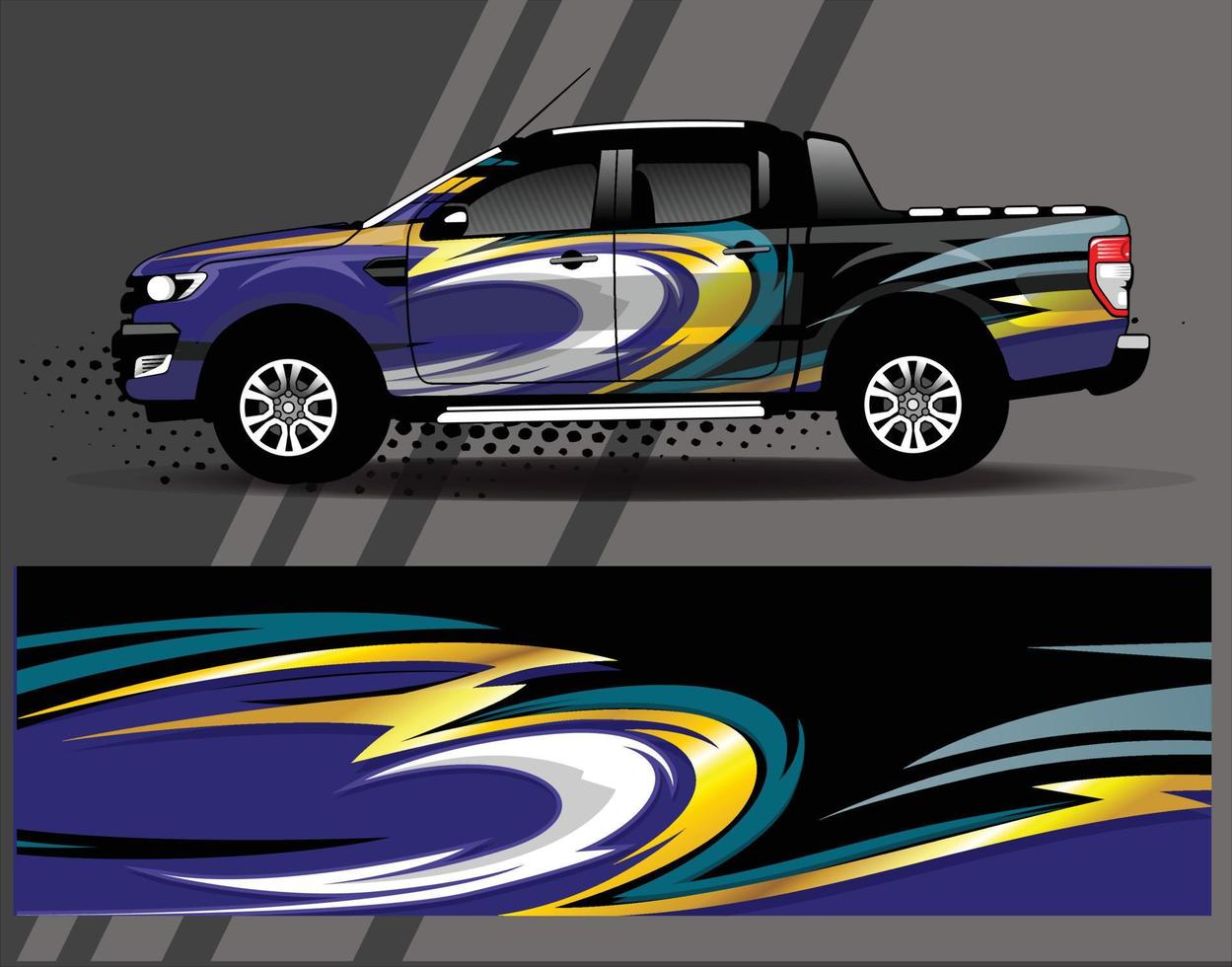 Calcomanía de camión vectorial y furgoneta de carga con diseño de envoltura de coche. Diseños de fondo de carreras de rayas abstractas gráficas para aventuras de carreras de rally de vehículos y librea de carreras de autos vector