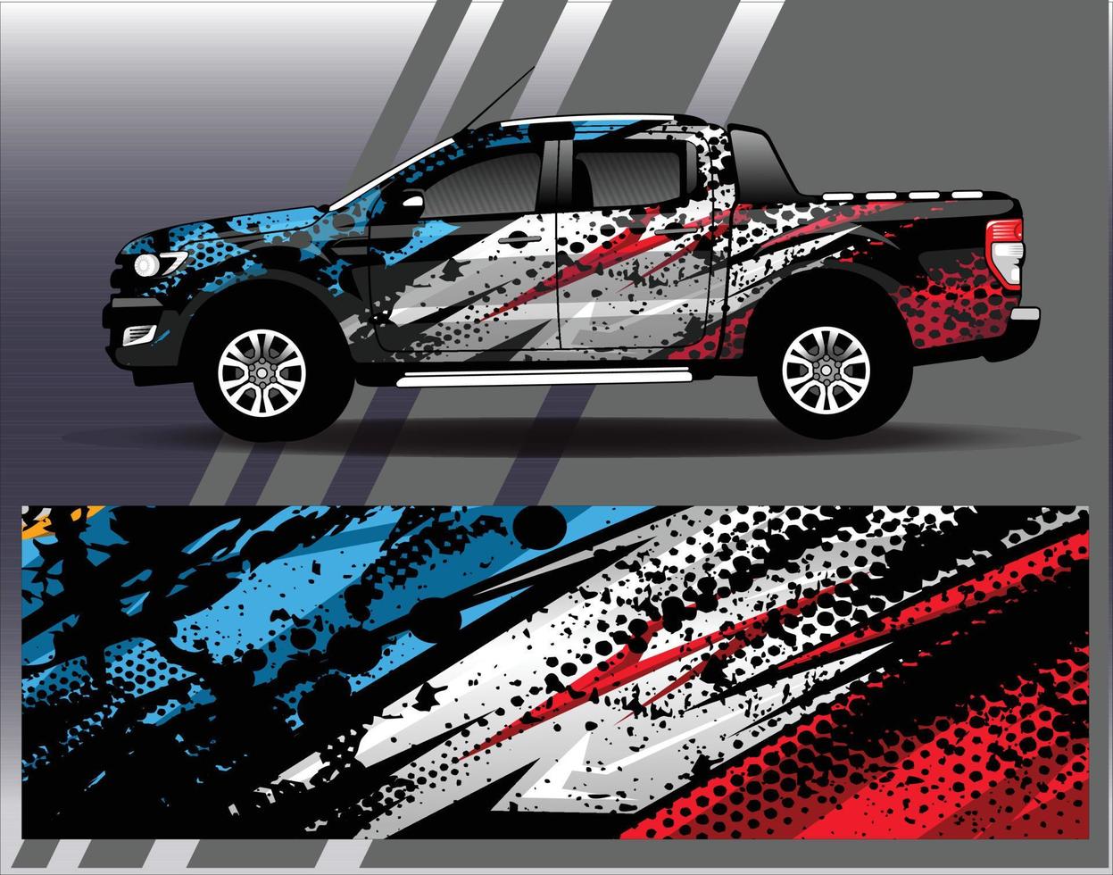 Calcomanía de camión vectorial y furgoneta de carga con diseño de envoltura de coche. Diseños de fondo de carreras de rayas abstractas gráficas para aventuras de carreras de rally de vehículos y librea de carreras de autos vector