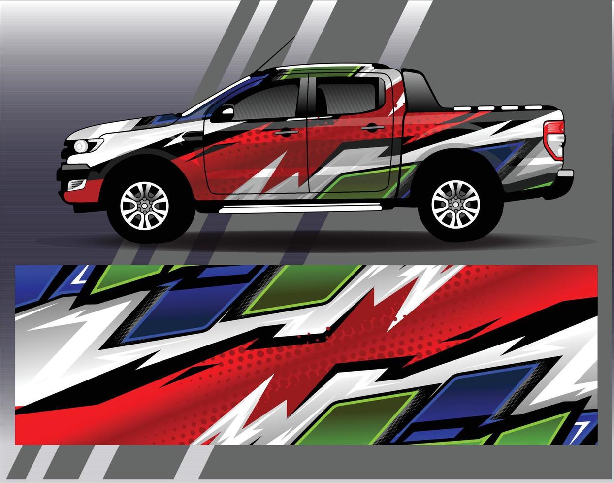 Car wrap design vector  truck and cargo van decal. Graphic abstract stripe racing background designs for vehicle  rally  race  adventure and car racing livery