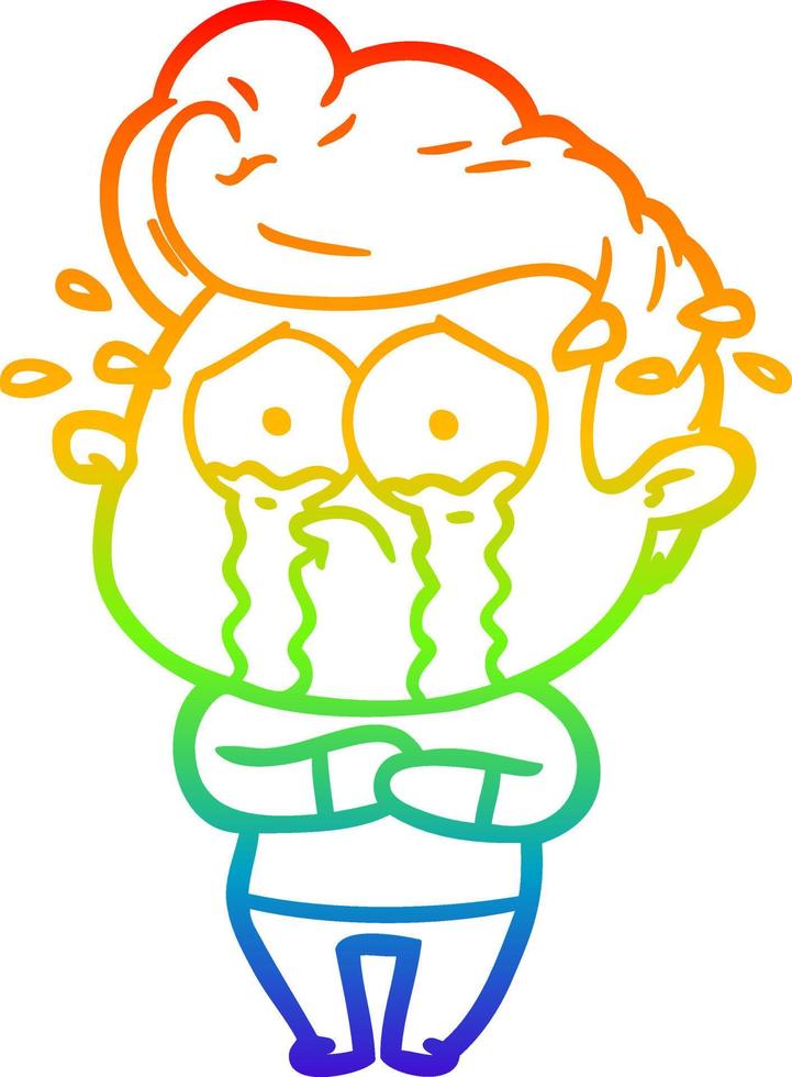 rainbow gradient line drawing cartoon crying man vector