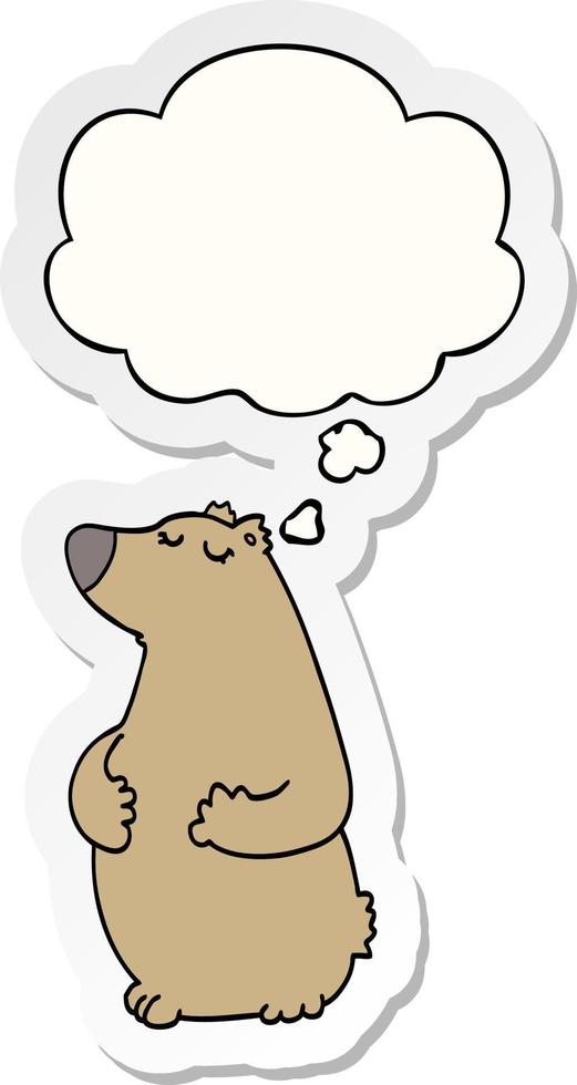 cartoon bear and thought bubble as a printed sticker vector