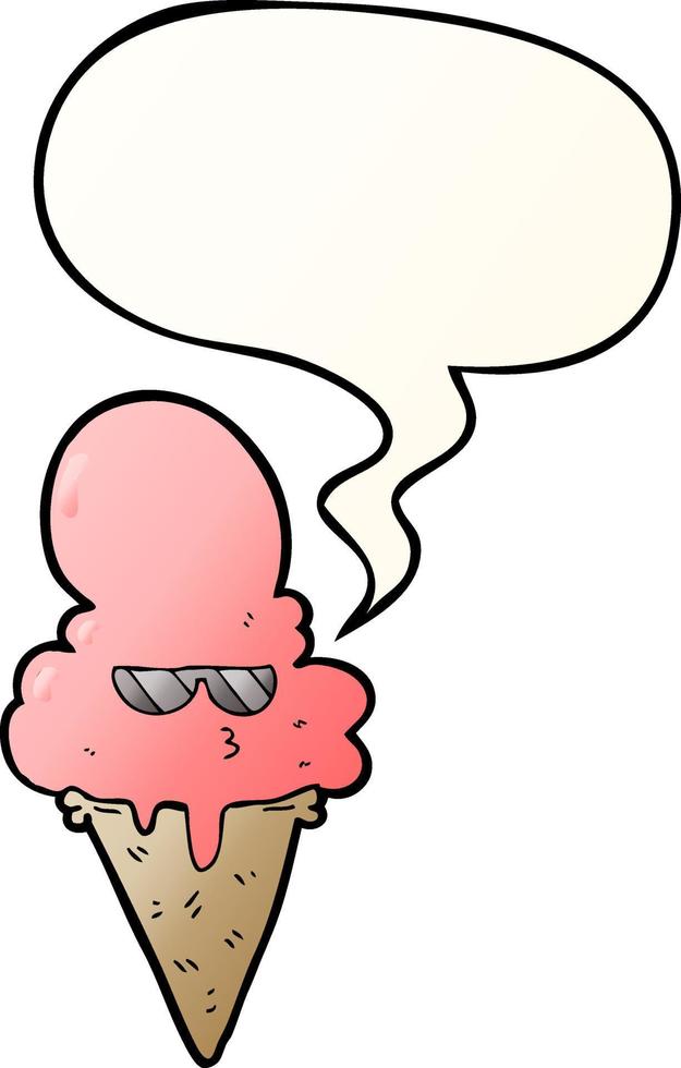 helado fresco de dibujos animados y burbuja de habla en estilo degradado suave vector