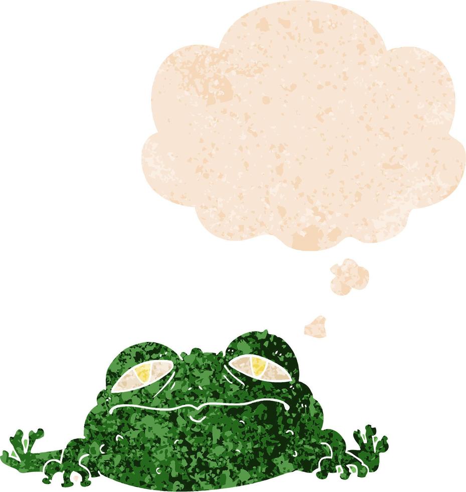 cartoon ugly frog and thought bubble in retro textured style vector