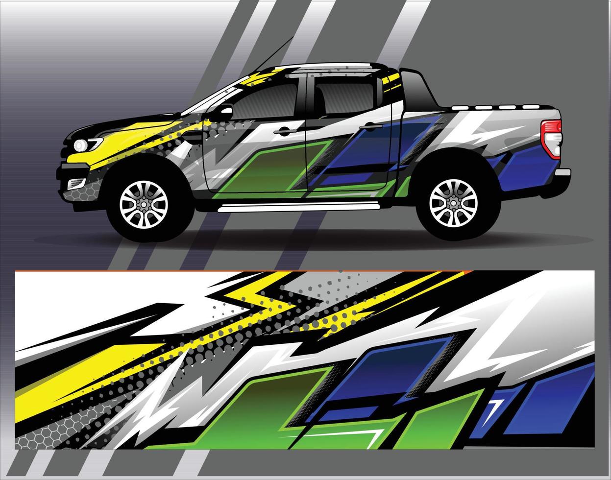 Calcomanía de camión vectorial y furgoneta de carga con diseño de envoltura de coche. Diseños de fondo de carreras de rayas abstractas gráficas para aventuras de carreras de rally de vehículos y librea de carreras de autos vector