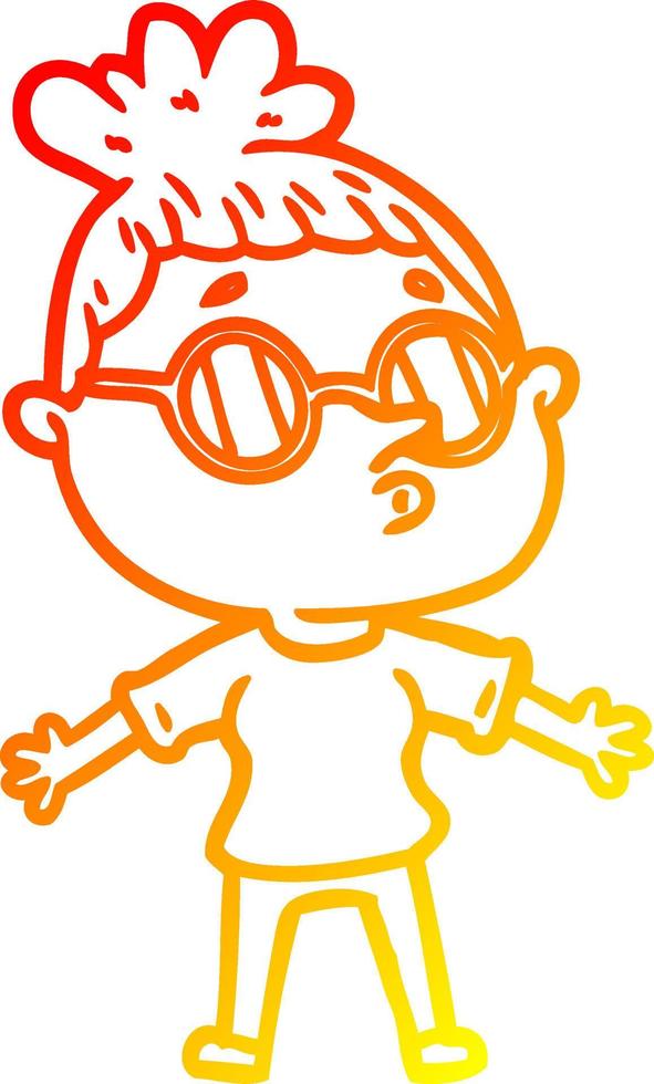 dibujo de línea de gradiente cálido mujer de dibujos animados con gafas de sol vector