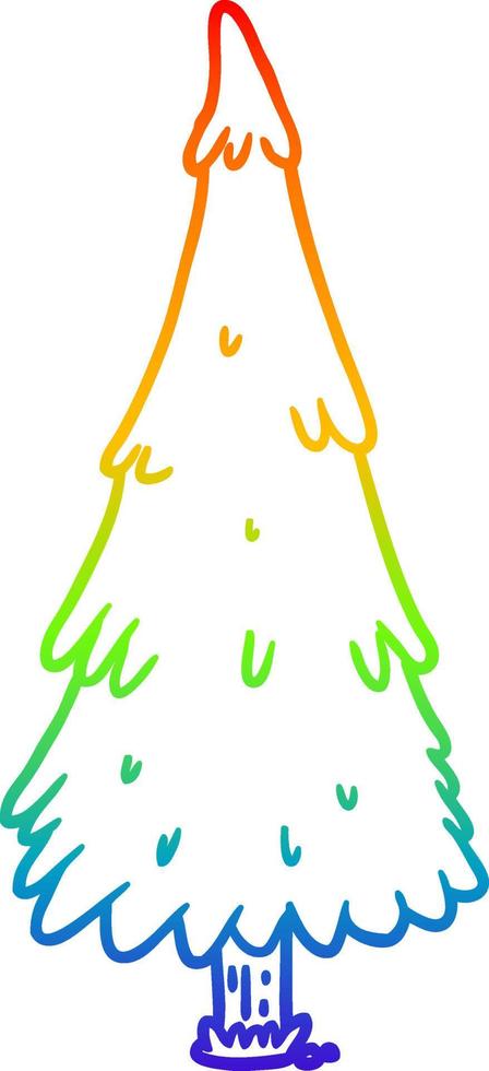 rainbow gradient line drawing christmas tree vector