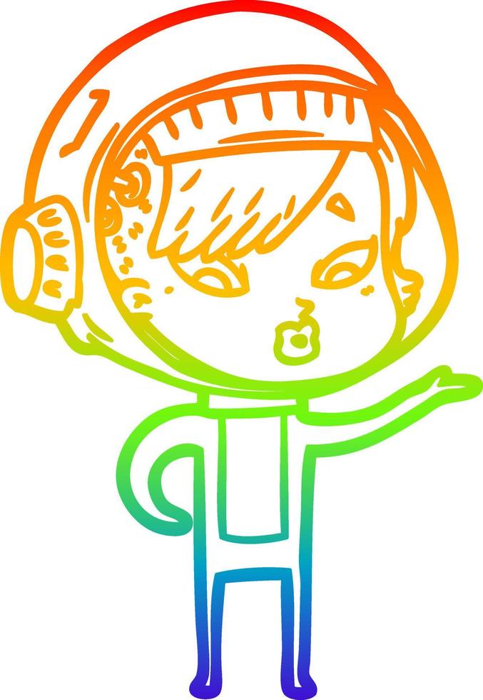 rainbow gradient line drawing cartoon astronaut woman vector
