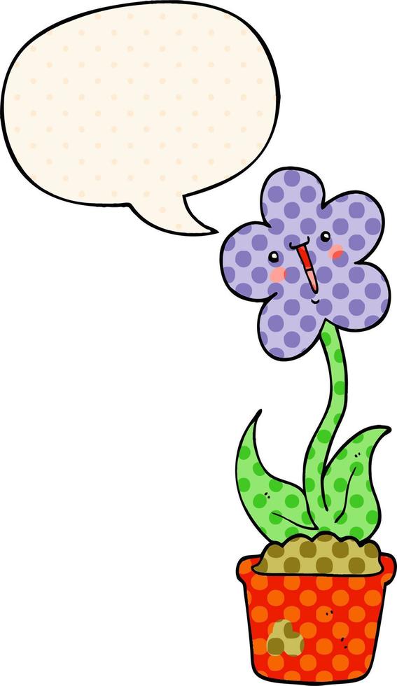 cute cartoon flower and speech bubble in comic book style vector