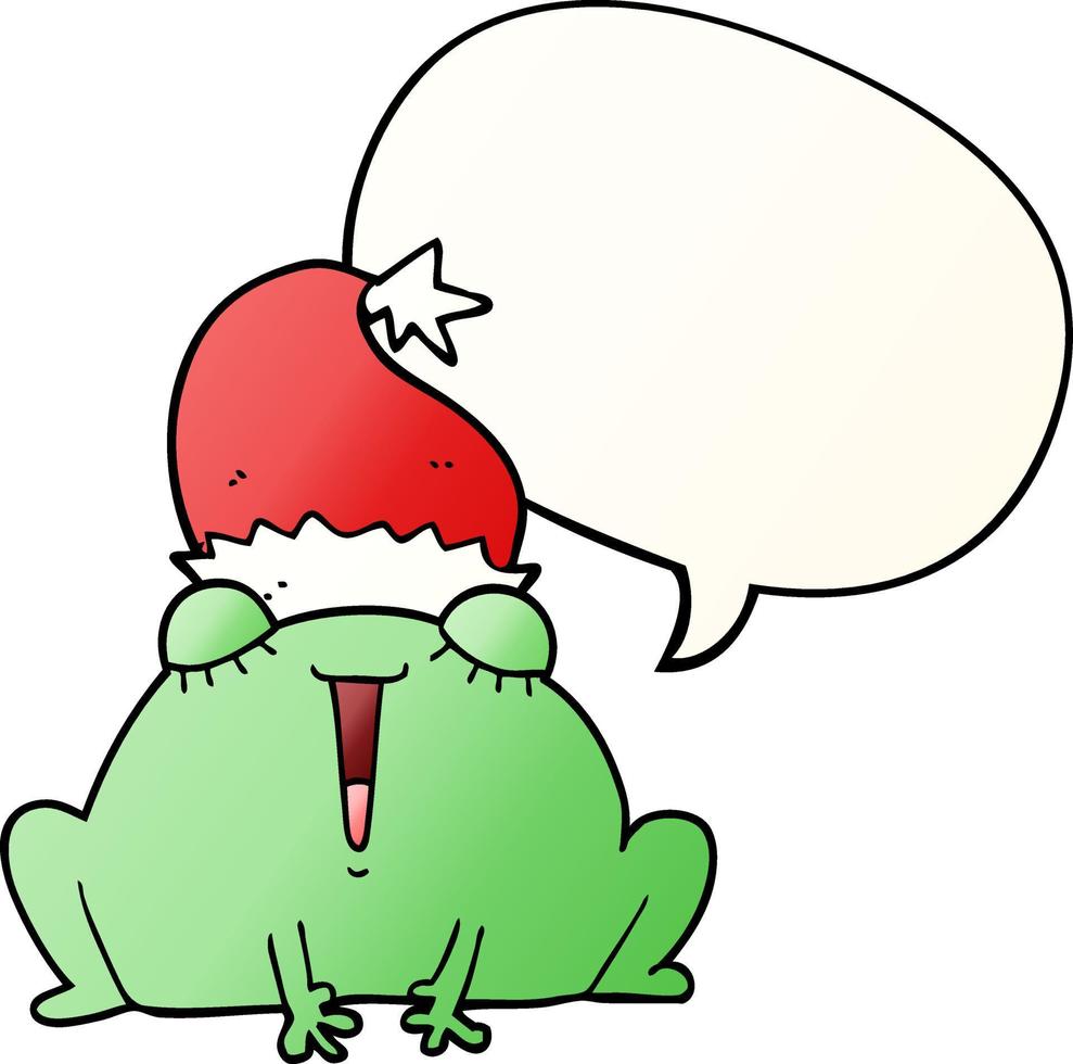 cute cartoon christmas frog and speech bubble in smooth gradient style vector