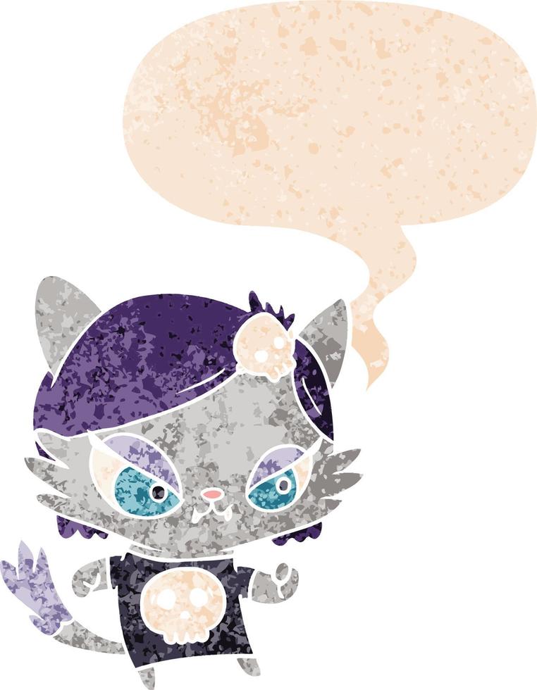 cartoon tough cat girl and speech bubble in retro textured style vector