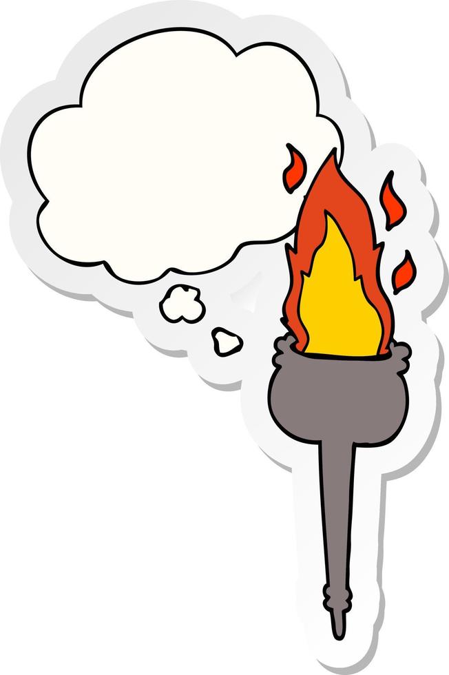 cartoon flaming chalice and thought bubble as a printed sticker vector