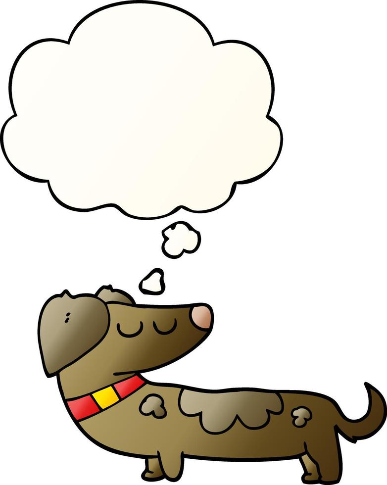 cartoon dog and thought bubble in smooth gradient style vector