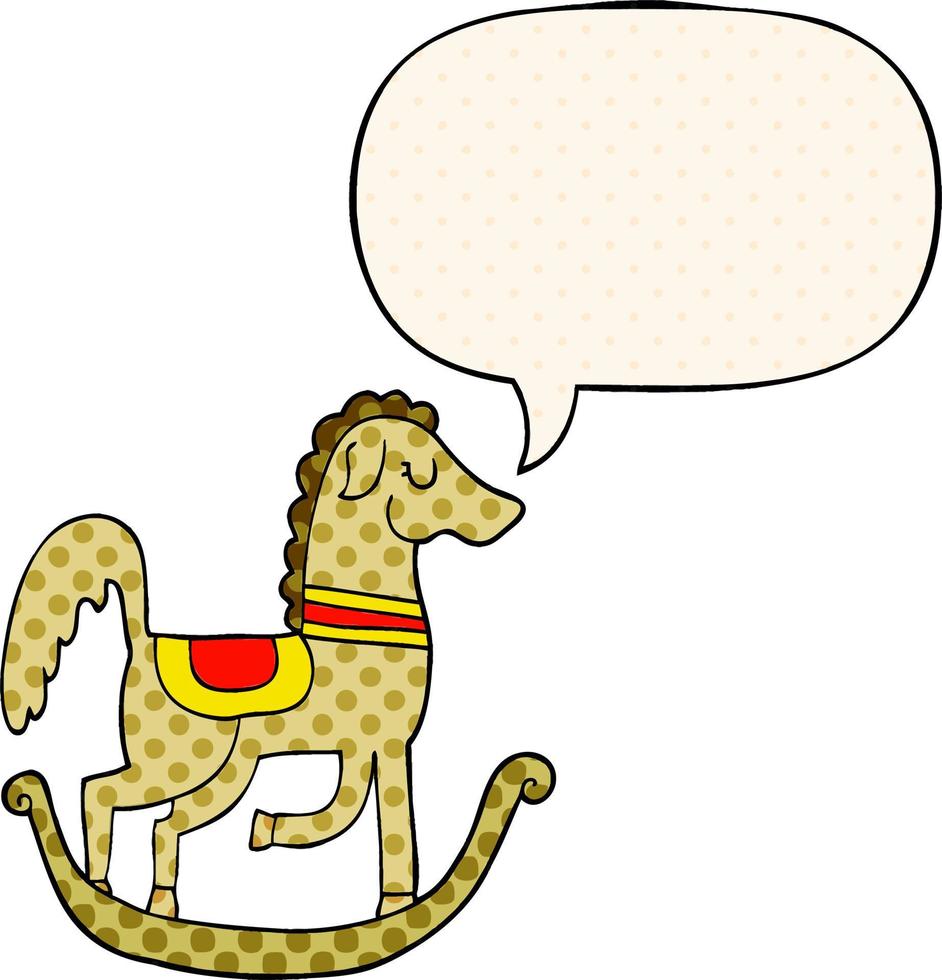 cartoon rocking horse and speech bubble in comic book style vector