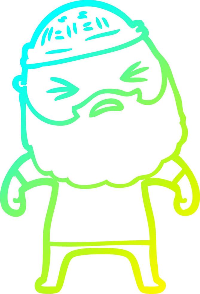 cold gradient line drawing cartoon man with beard vector