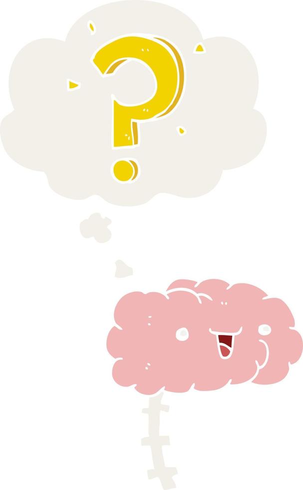 cartoon curious brain and thought bubble in retro style vector