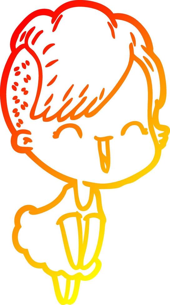 warm gradient line drawing happy cartoon hipster girl vector
