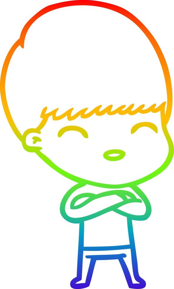 rainbow gradient line drawing happy cartoon boy vector