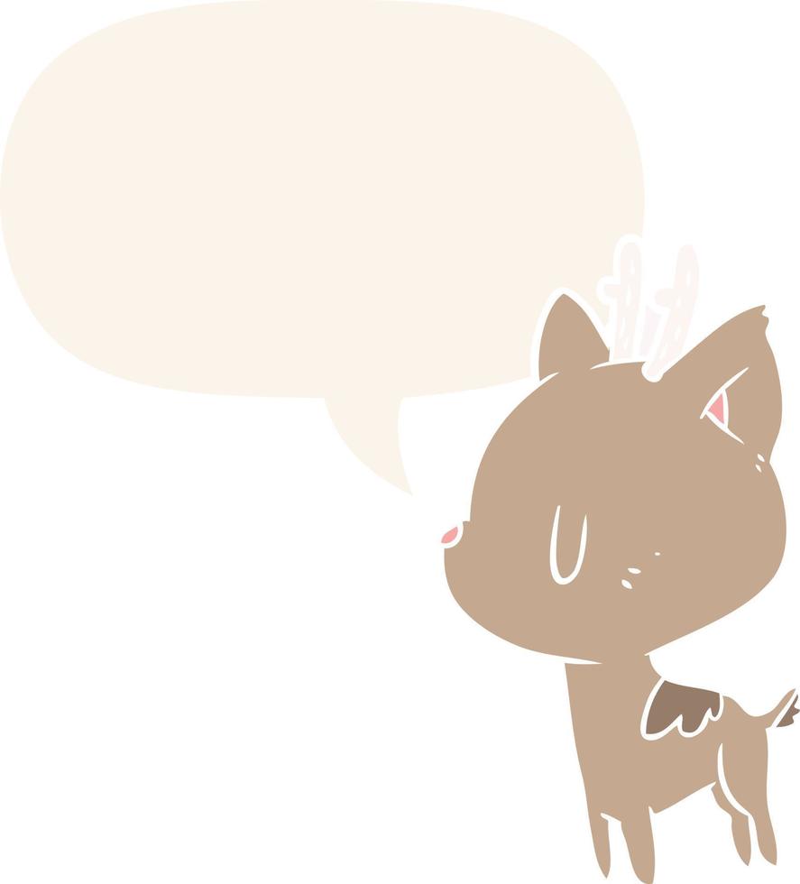 cute cartoon deer and speech bubble in retro style vector