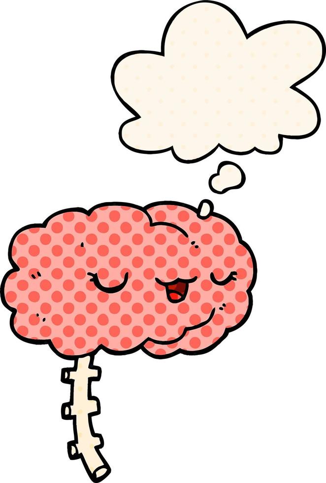 happy cartoon brain and thought bubble in comic book style vector