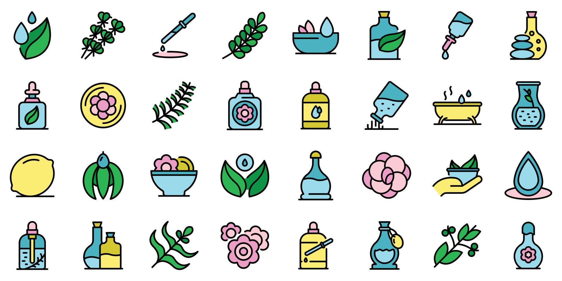 Essential oils icons set vector flat