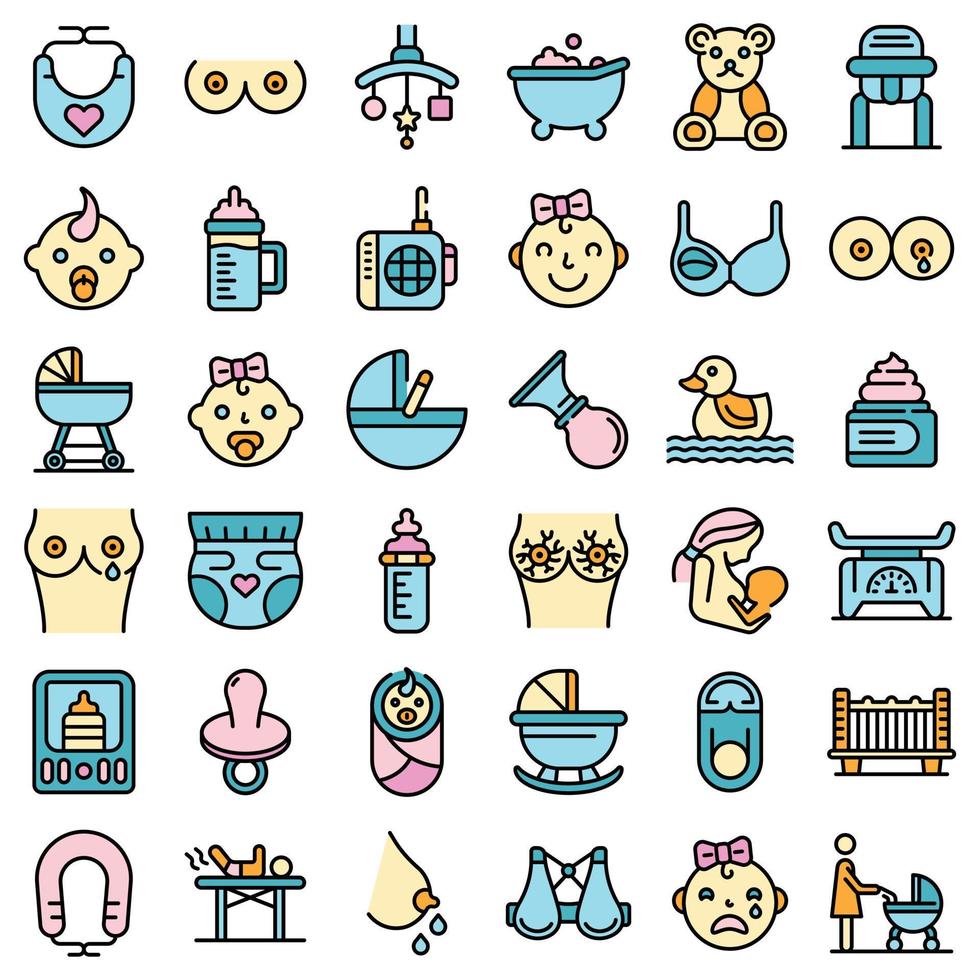 Breast-feeding icons set vector flat