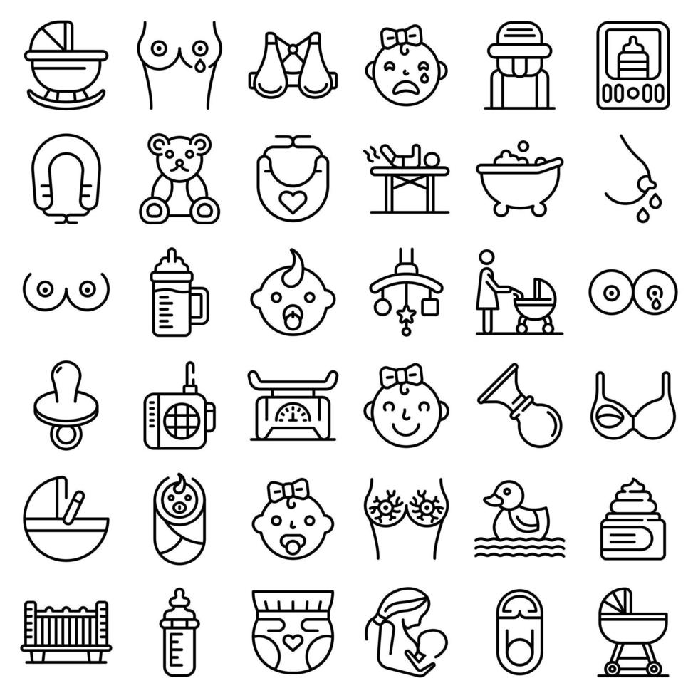 Breast-feeding icons set, outline style vector