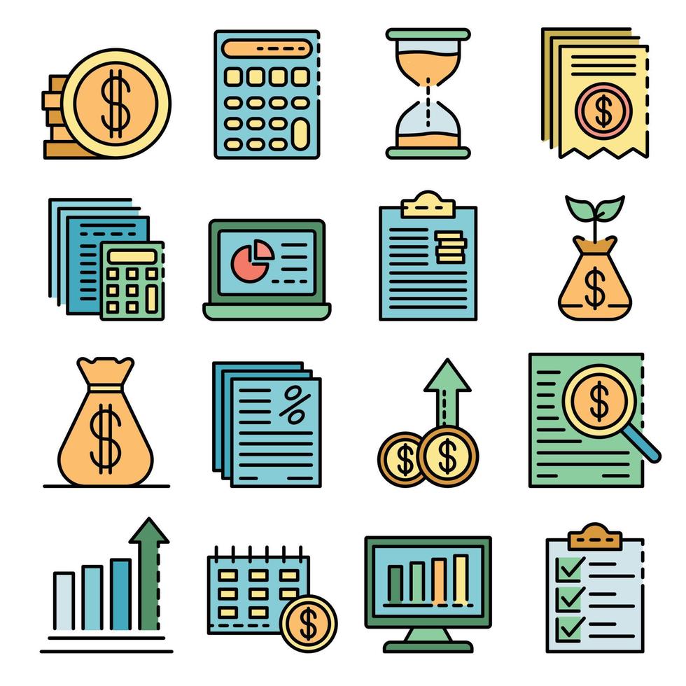 Expense report icons set line color vector