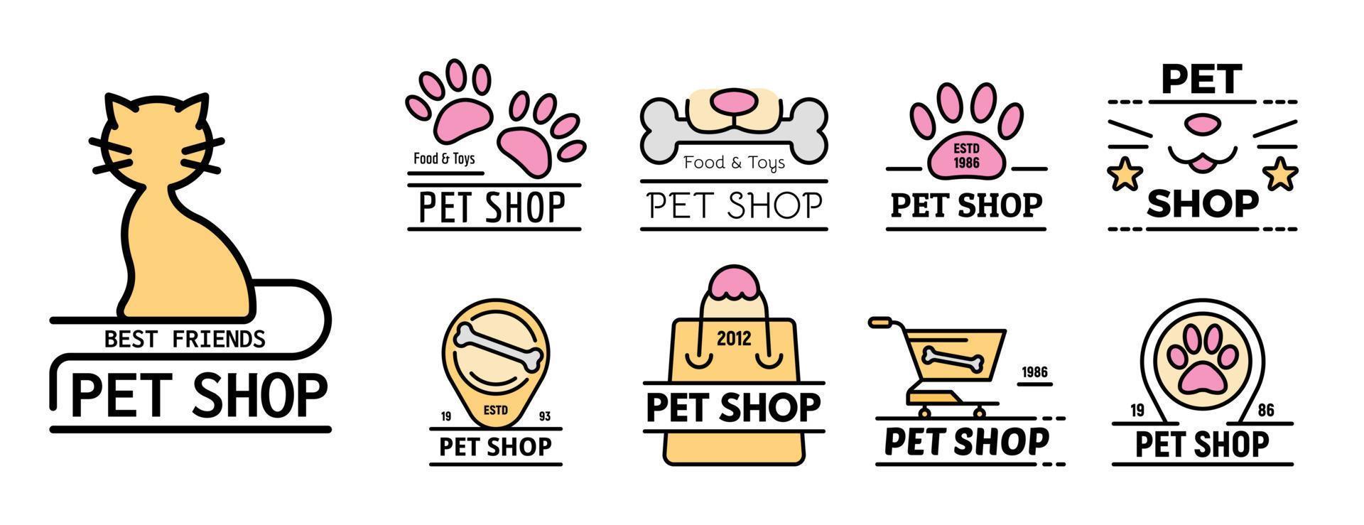 Pet store icons set line color vector