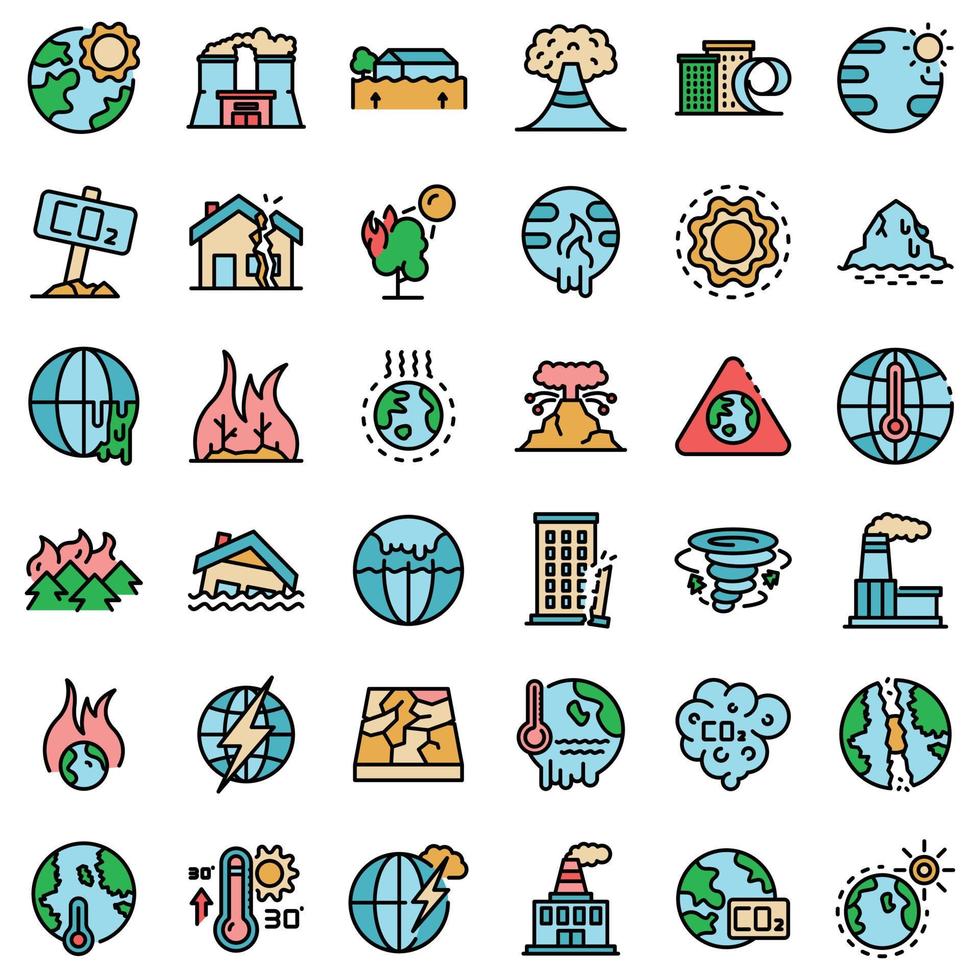 Global warming icons set vector flat