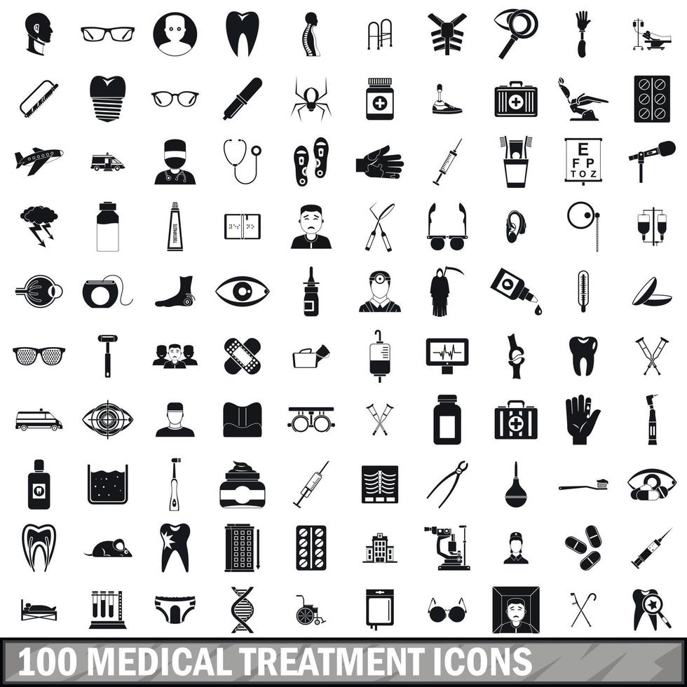 100 medical treatmet icons set, simple style vector