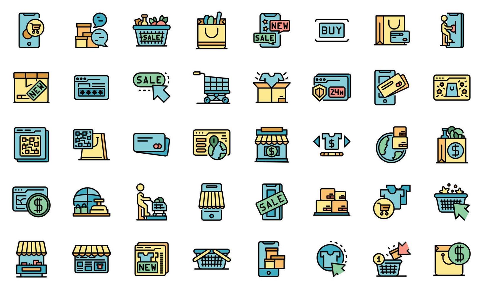 iconos de compras en línea establecer vector plano