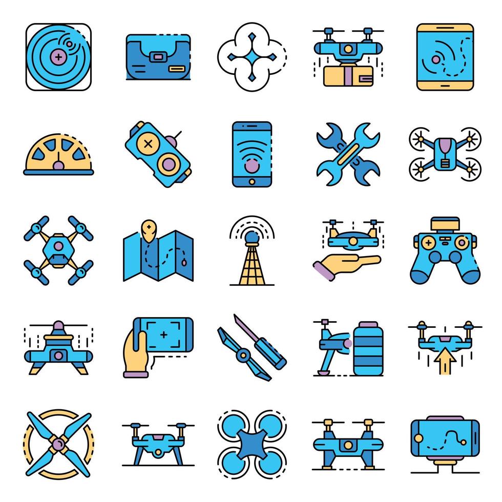 Drone icon set line color vector
