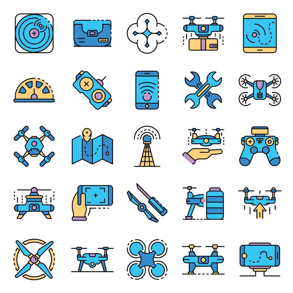 conjunto de iconos de drones vector de color de línea