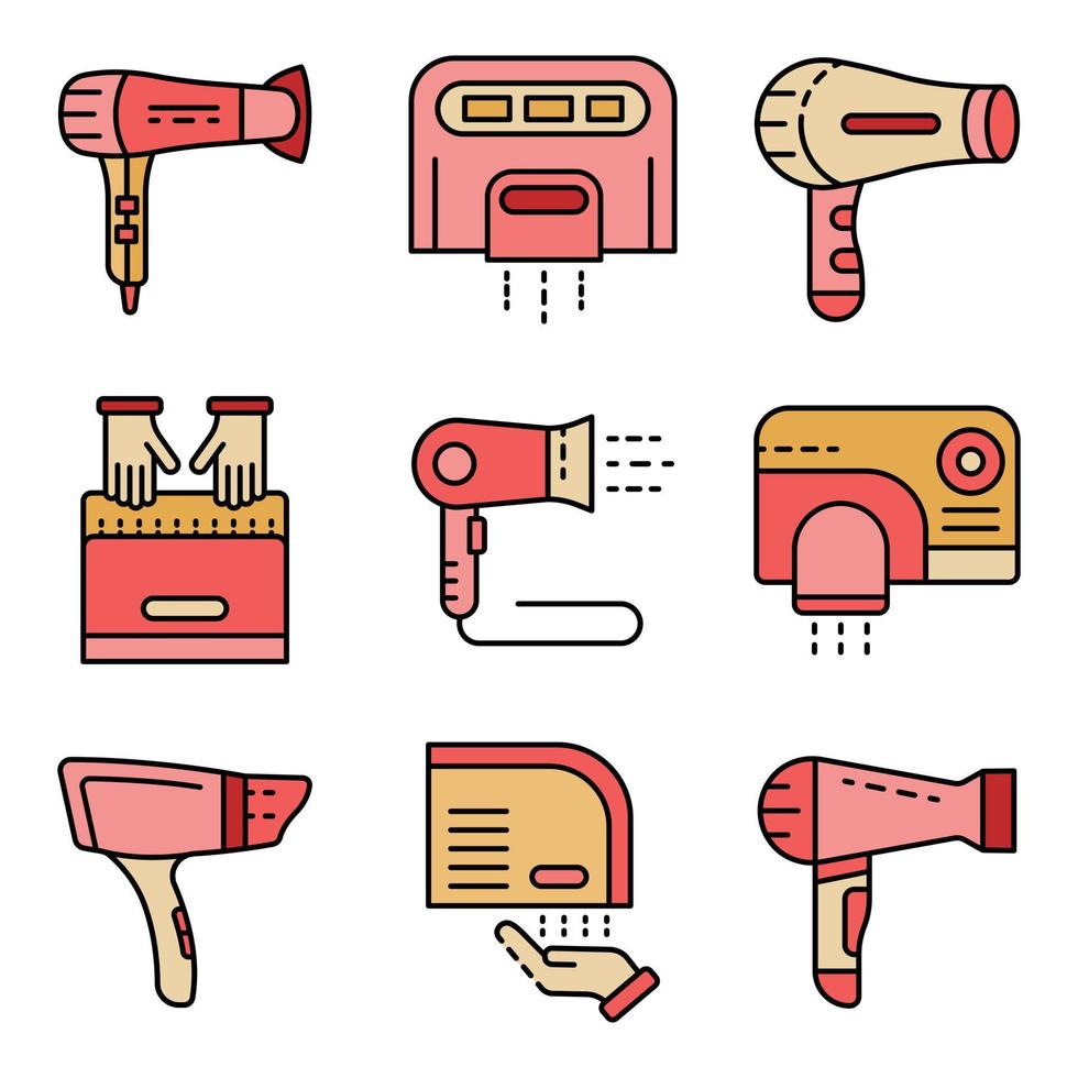 Dryer icons set line color vector