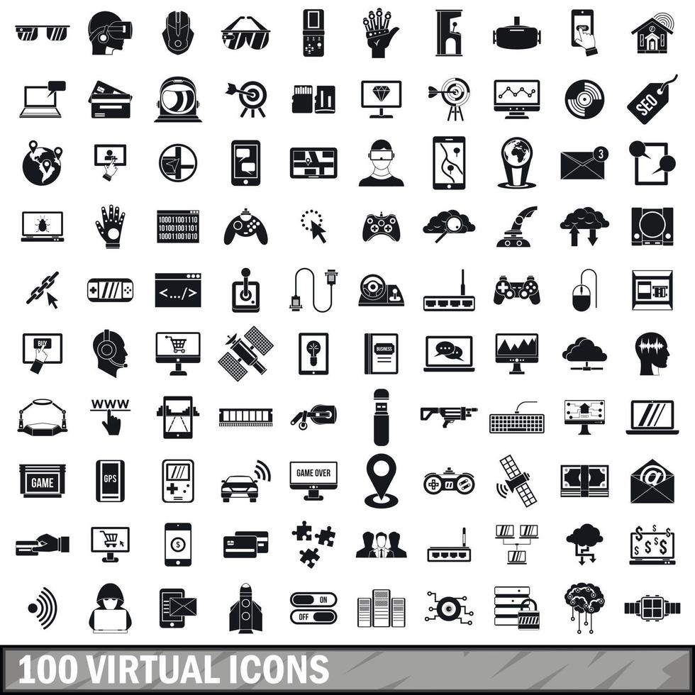 100 virtual icons set, simple style vector
