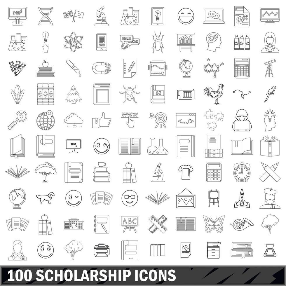 100 iconos de becas, estilo de esquema vector